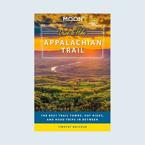 Book cover features a scenic mountain sunset over lush green valleys, with text about the Appalachian Trail by Timothy Malcolm.