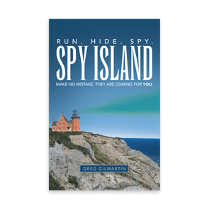 A lighthouse stands on a rocky cliff by the ocean; text reads 