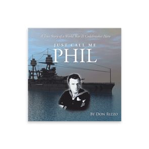 A warship sits on calm water; a sailor's portrait overlays the scene. Text reads: 