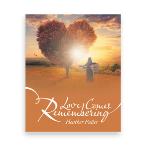 Tree shaped like heart under sunset. Figure plays guitar in field. 