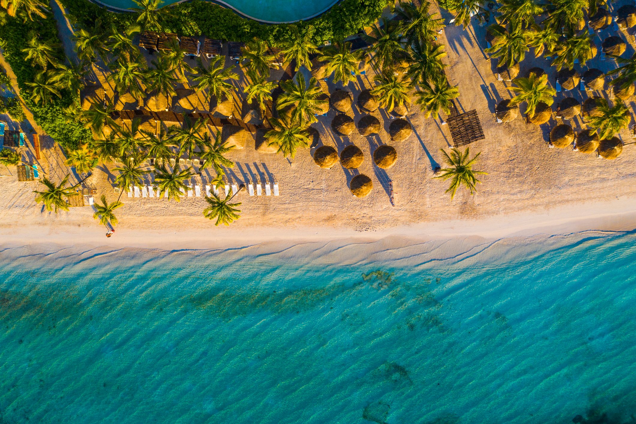 Idyllic tropical beach. overhead view.
