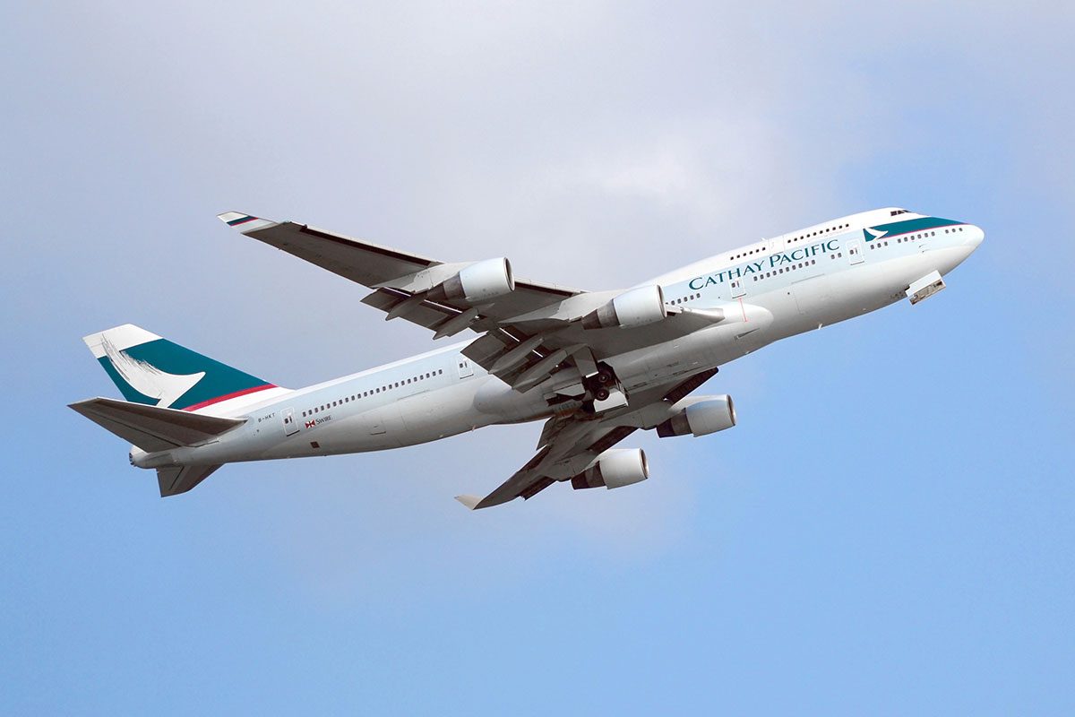 Cathay Pacific Boeing 747 departure from the Hong Kong International Airport.