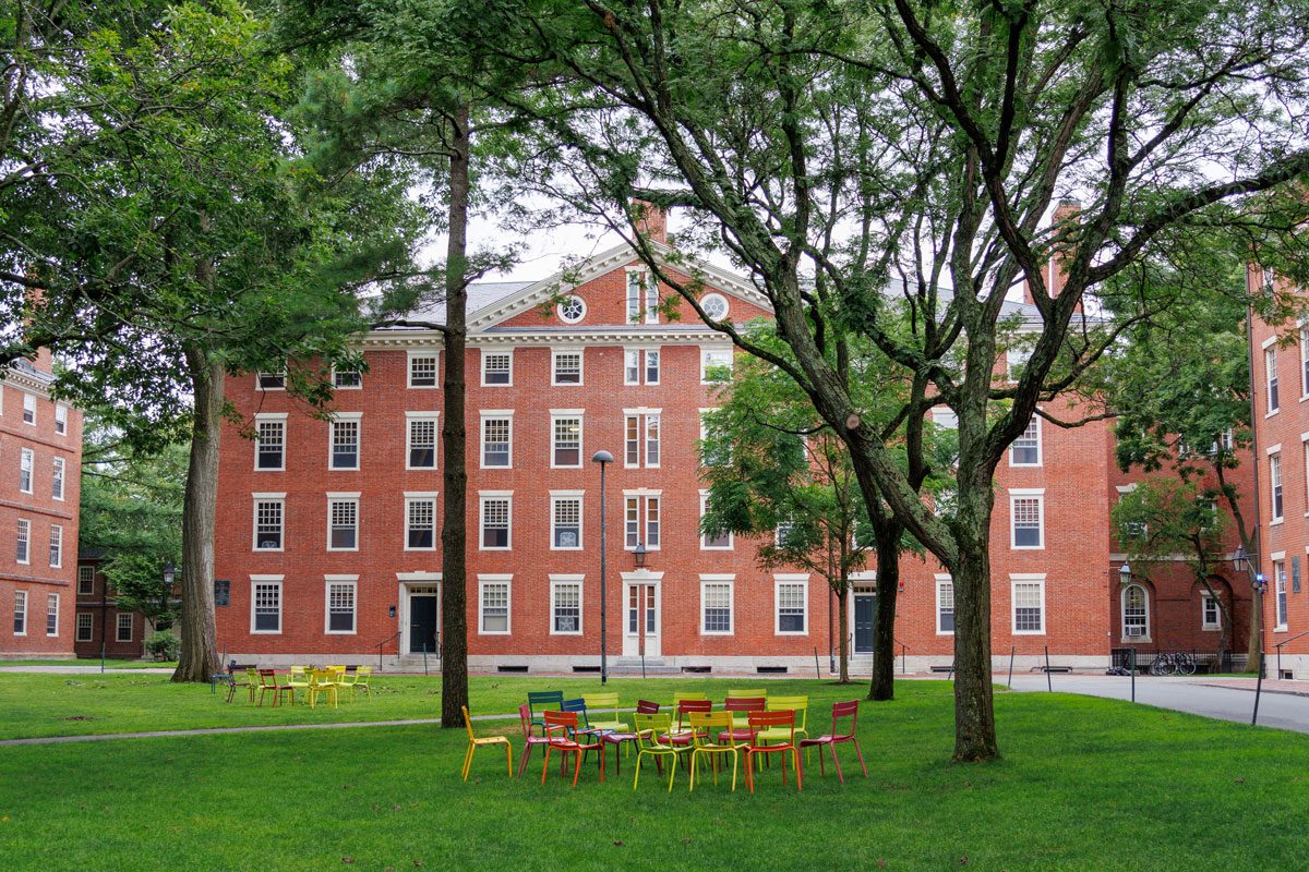 Wide Shot Of Courtyard At Harvard University In Cambridge